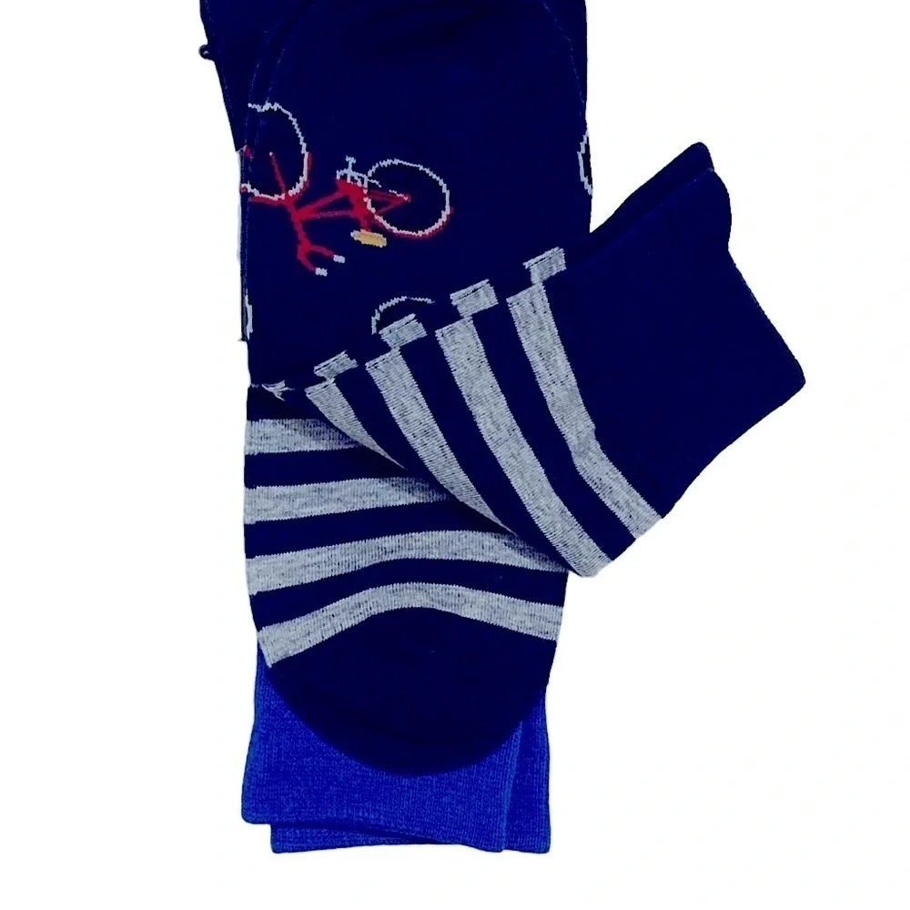 Hot Sox Bicycle Theme Novelty Dress Crew Socks 3 pack Gift Men’s Unisex Blue